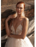Beaded Spaghetti Straps Lace Glitter Tulle Wedding Dress
